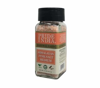 Pride Of India - Pure Himalayan Pink Salt - Enriched w/ 84+ Natural Minerals, Medium Grind Dual sifter (4.2 oz, 119.1 gm)