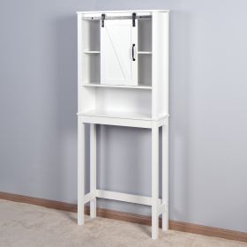 Over-the-Toilet Storage Cabinet, Space-Saving Bathroom Cabinet, with Adjustable Shelves and A Barn Door 27.16 x 9.06 x 67 inch