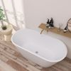 59" Acrylic Freestanding Bathtub; Gracefully Shaped Freestanding Soaking Bathtub with Brushed Nickel Drain & Minimalist Linear Design Overflow White