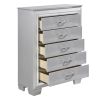 Glamourous Silver Finish 1pc Chest of 5x Dovetail Drawers Faux Alligator Embossed Fronts Bedroom Furniture