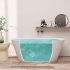 59" Acrylic Freestanding Bathtub; Gracefully Shaped Freestanding Soaking Bathtub with Brushed Nickel Drain & Minimalist Linear Design Overflow White