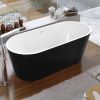 59&quot; 100% Black Acrylic Freestanding Bathtub Contemporary Soaking Tub with Brushed Nickel Overflow and Drain