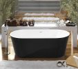 59&quot; 100% Black Acrylic Freestanding Bathtub Contemporary Soaking Tub with Brushed Nickel Overflow and Drain