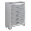 Glamourous Silver Finish 1pc Chest of 5x Dovetail Drawers Faux Alligator Embossed Fronts Bedroom Furniture