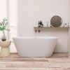 59" Acrylic Freestanding Bathtub; Gracefully Shaped Freestanding Soaking Bathtub with Brushed Nickel Drain & Minimalist Linear Design Overflow White