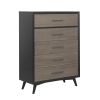 Modern Two-Tone Finish 1pc Chest of Drawers Walnut Veneer Tapered Turned Legs Bedroom Furniture