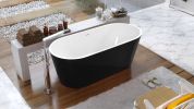 59&quot; 100% Black Acrylic Freestanding Bathtub Contemporary Soaking Tub with Brushed Nickel Overflow and Drain