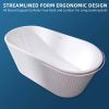 59" Acrylic Freestanding Bathtub; Gracefully Shaped Freestanding Soaking Bathtub with Brushed Nickel Drain & Minimalist Linear Design Overflow White