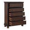 Transitional Bedroom 1pc Chest of Five Drawers Bun Feet Brown Cherry Finish Birch Veneer Home Furniture