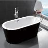 59&quot; 100% Black Acrylic Freestanding Bathtub Contemporary Soaking Tub with Brushed Nickel Overflow and Drain