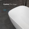 FRALIMK 63" x 30" x 22" Flatbottom Freestanding Solid Surface Resin Stone Bathtub Soaking Tub In Soft White Matte